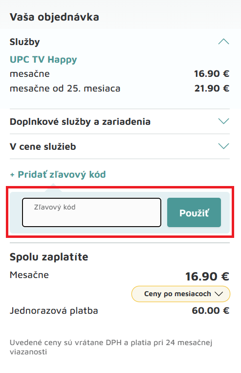 UPC nákupný košík