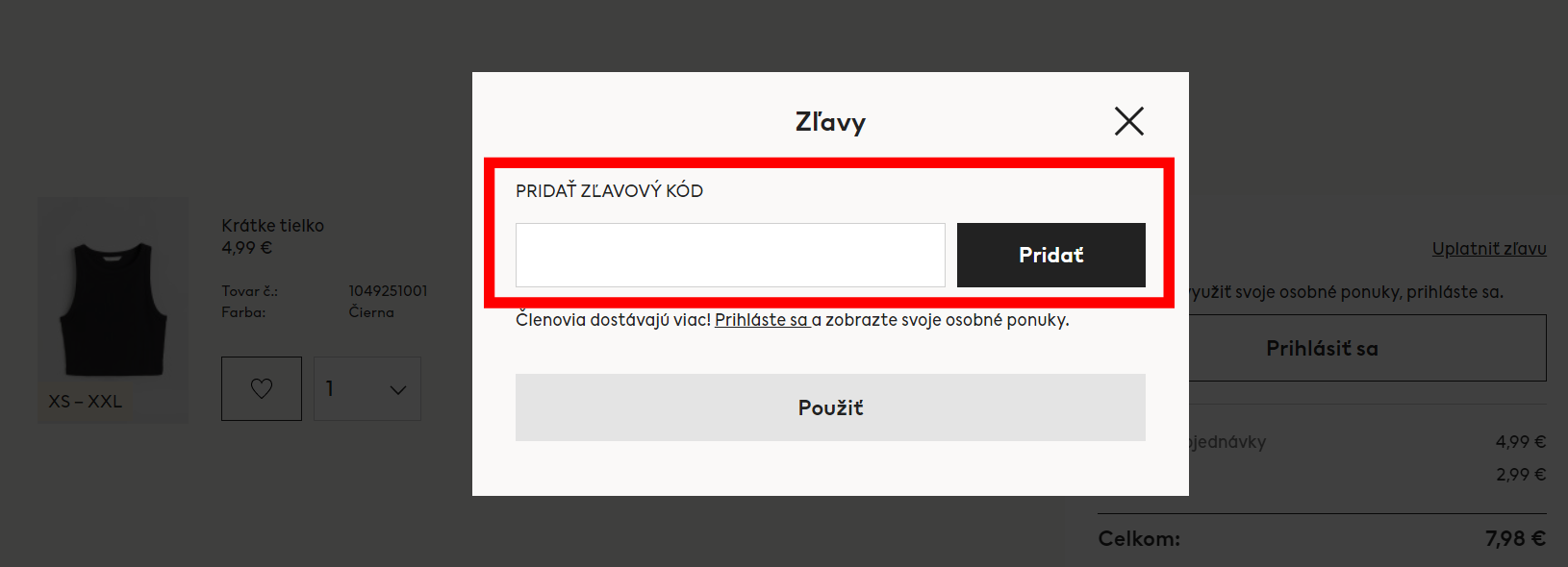 H&M nákupný košík