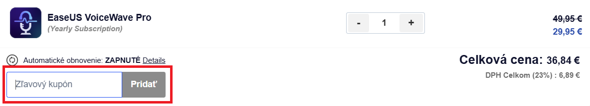 EaseUS.com nákupný košík