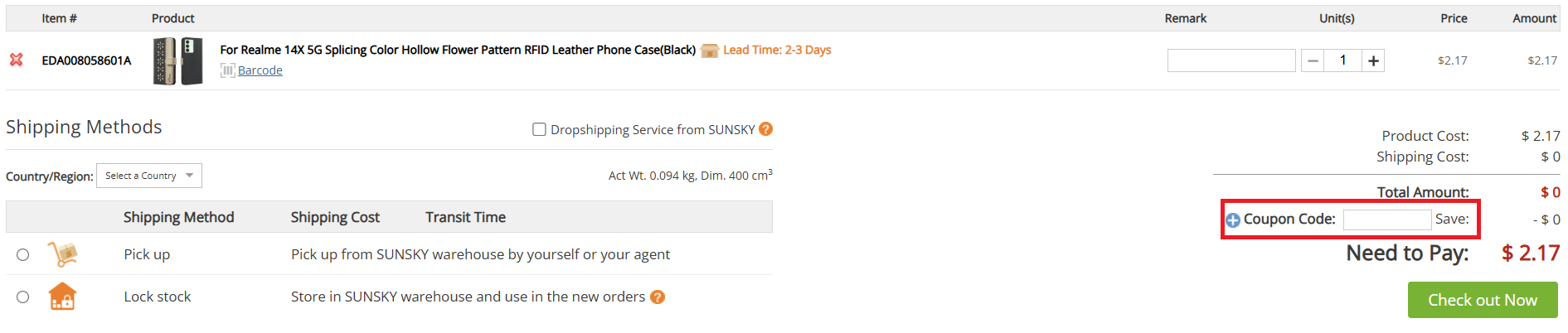 Sunsky-online.com nákupný košík