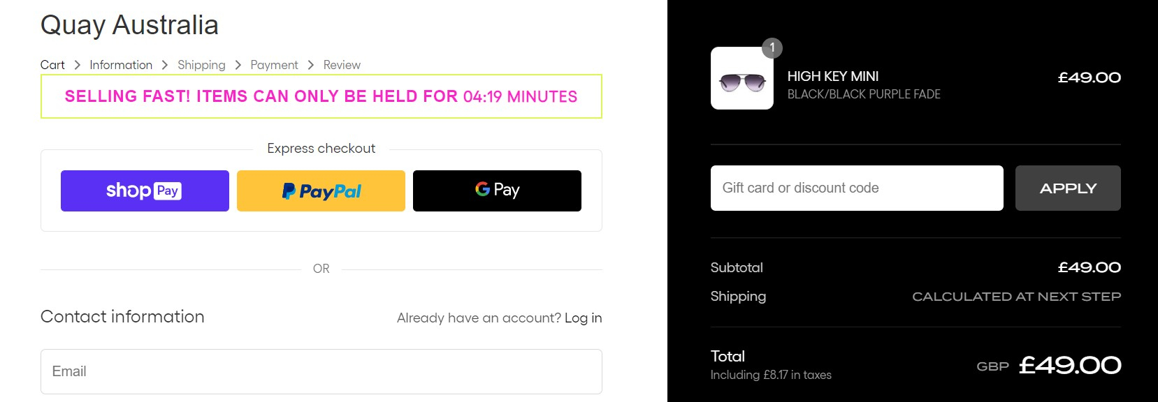 Quay Australia nákupný košík